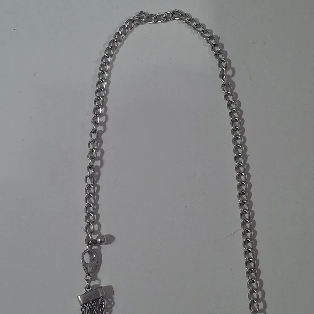 Long Silver Tone Chain Multi Layer Multi Strand Statement Necklace Adjustable